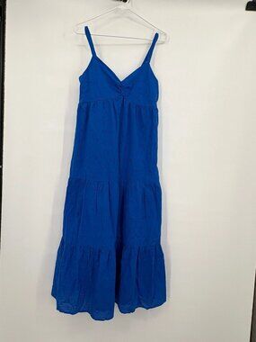 Ophelia Roe Blue Eyelet Tiered Maxi Dress Sleeveless V-Neck Smocked Back Summer